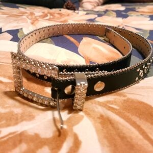 Christine Alexander leather  belt with Swarovski crystals in black